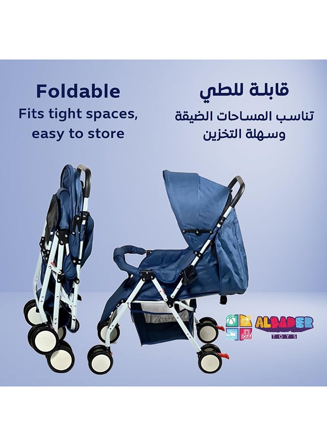 AL BADER Lightweight Foldable Travel Baby Strollers With Adjustable Backseat And Storage Basket Perfect Baby Travel Gear And Umbrella Stroller, Blue - Image 5