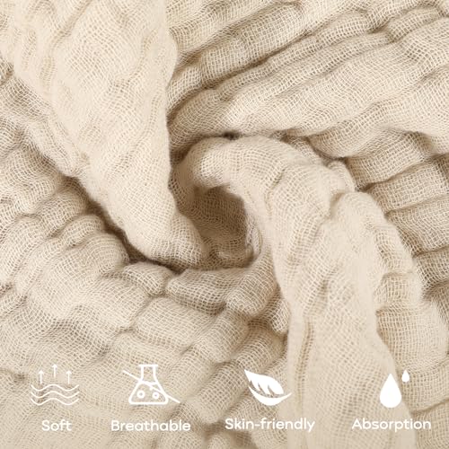 Yoofoss Muslin Baby Washcloths 100 Organic Cotton Face Towels 6 Pack Wash Cloths for Baby 12x12in Soft and Absorbent Baby Wipes Apricot - Image 3