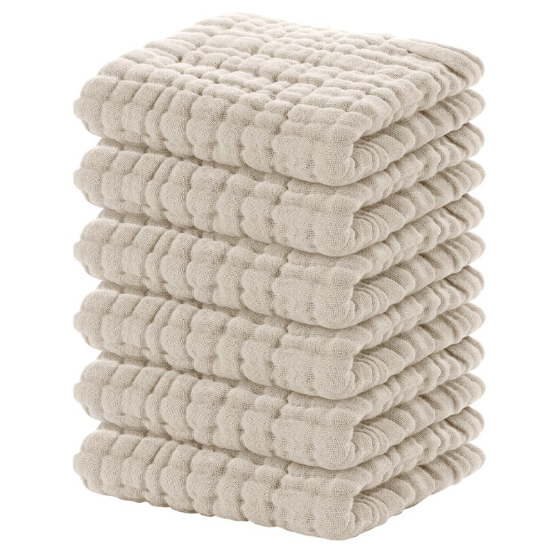Yoofoss Muslin Baby Washcloths 100 Organic Cotton Face Towels 6 Pack Wash Cloths for Baby 12x12in Soft and Absorbent Baby Wipes Apricot - Image 2