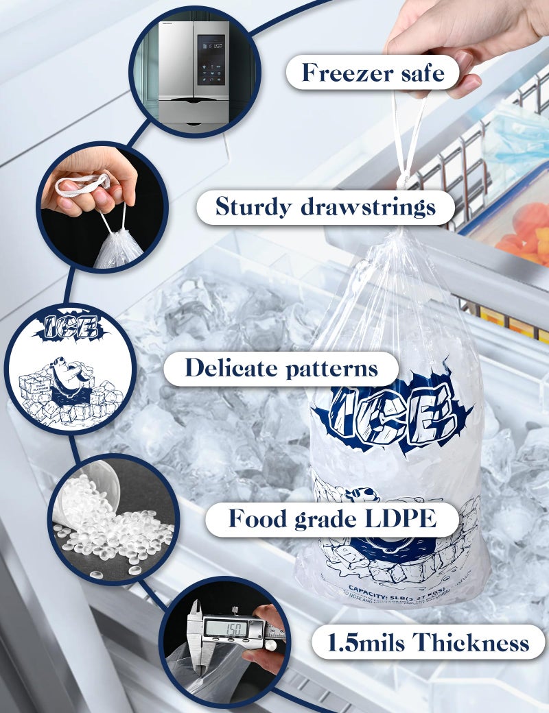 FireKylin Ice Bags 5lb with Drawstring,50 Pack Plastic Ice Bags for Ice Storage - Image 3