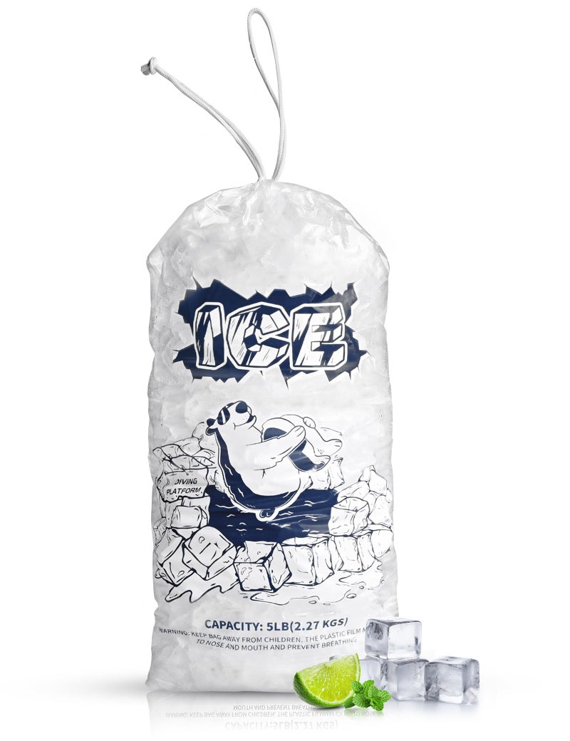 FireKylin Ice Bags 5lb with Drawstring,50 Pack Plastic Ice Bags for Ice Storage - Image 1