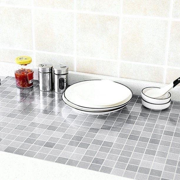 GIYANZA Kitchen Sheets for Shelves Waterproof Wallpaper Cupboard Wardrobe Anti Slip mat for Kitchen Cabinet Shelf Liners Sheet roll for Floor Platform Fridge Pack of 2 Silver Chex - Image 2