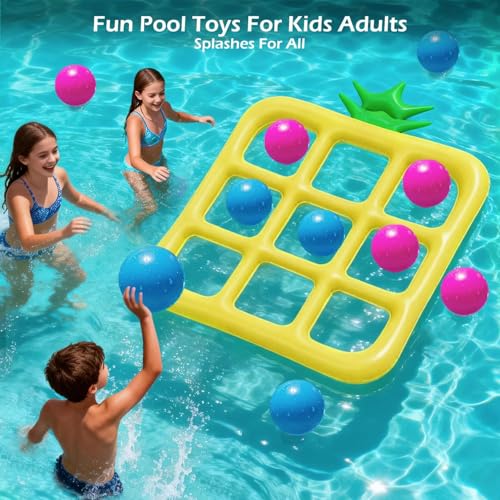Jasonwell TicTacToe Pool Toys Games Giant Floating Tic Tac Toe Game Float with 10 Balls Pineapple Pool Game Party Toy Floats Yard Field Day Games Outdoor Beach Toys for Adults Teens Kids Yellow - Image 5