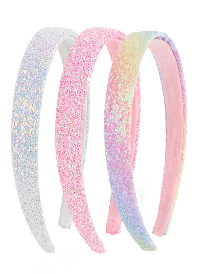 Uintoon Girls Headbands, 3PCS Headbands for Girls Women Glitter Pink Rainbow White Headband Sparkly Sequin Headband Hair Accessories - Image 1