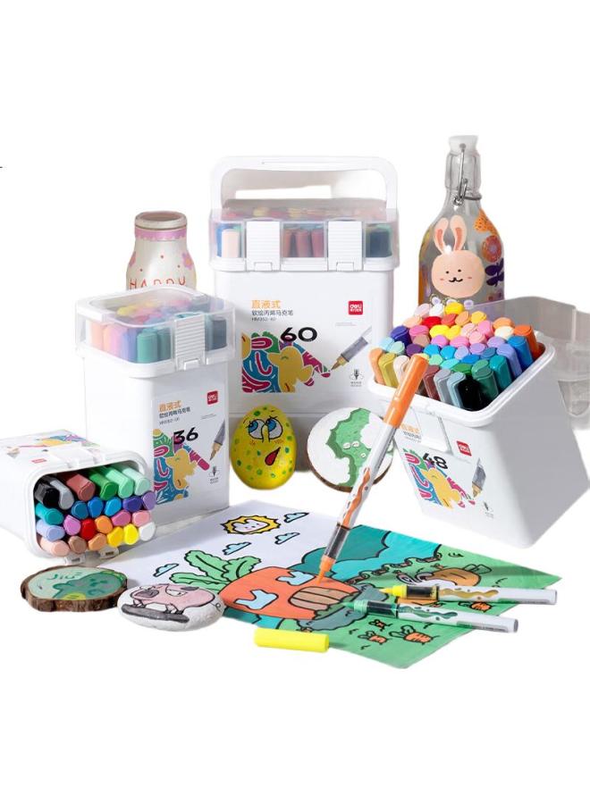 Deli 24-Color Direct Liquid Bucket Acrylic Markers, Soft Drawing, Washable, Non-Fading, Student Fluorescent Graffiti, Diy Birthday Gift, Hm352-24, Back-To Gift - Image 1