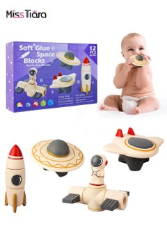 MissTiara 12 Pcs Baby Blocks Soft Building Blocks for Toddlers Teethers Toy Educational Montessori Sensory Stacking Toys for 1 2 3 4 Year Astronaut Spaceship Series for Boys and Girls  - Image 1