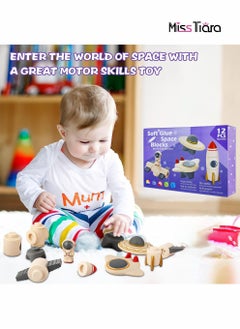MissTiara 12 Pcs Baby Blocks Soft Building Blocks for Toddlers Teethers Toy Educational Montessori Sensory Stacking Toys for 1 2 3 4 Year Astronaut Spaceship Series for Boys and Girls  - Image 3
