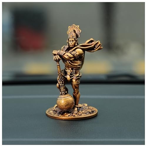 Artarium Bahubali Hanuman Ji Murti Divine Pavan Putra Lord Bajrangbali Sankat Mochan Murti Handcrafted Idol for Home Temple Desk Car Dashboard (Height: 4 Inch, Antique) - Image 2