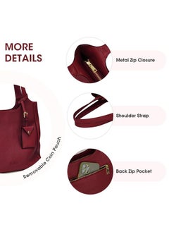 Kattee Soft Genuine Leather Shoulder Bag for Women Totes Hobo Purses and Handbags with Coin Pouch Wine Red  - Image 5