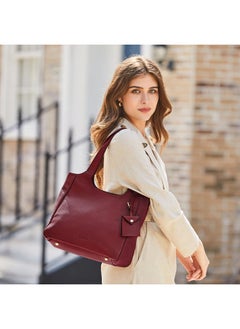 Kattee Soft Genuine Leather Shoulder Bag for Women Totes Hobo Purses and Handbags with Coin Pouch Wine Red  - Image 2