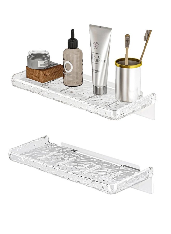 No Drill Wall Mounted Shower Organizer Set, 2 Floating Shelves with Hooks for Bathroom Storage, Acrylic Adhesive Design - Image 1