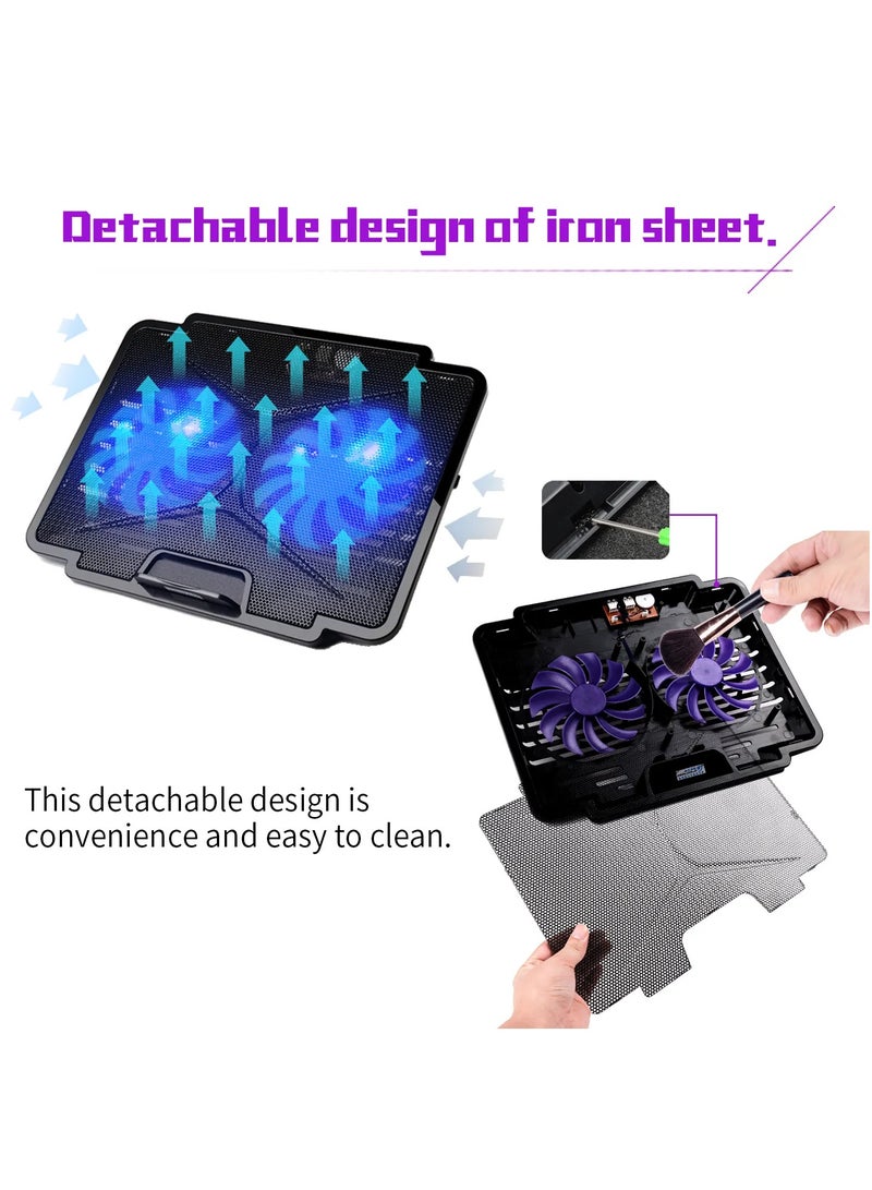 Laptop Cooling Pad Gaming Notebook Cooler with 2 Quiet Fans and Blue LED Light, Laptop Cooling Stand with LCD Controller Adjustable Height Computer Chill Mat for 10-15.6 Inch Laptops  - Image 2