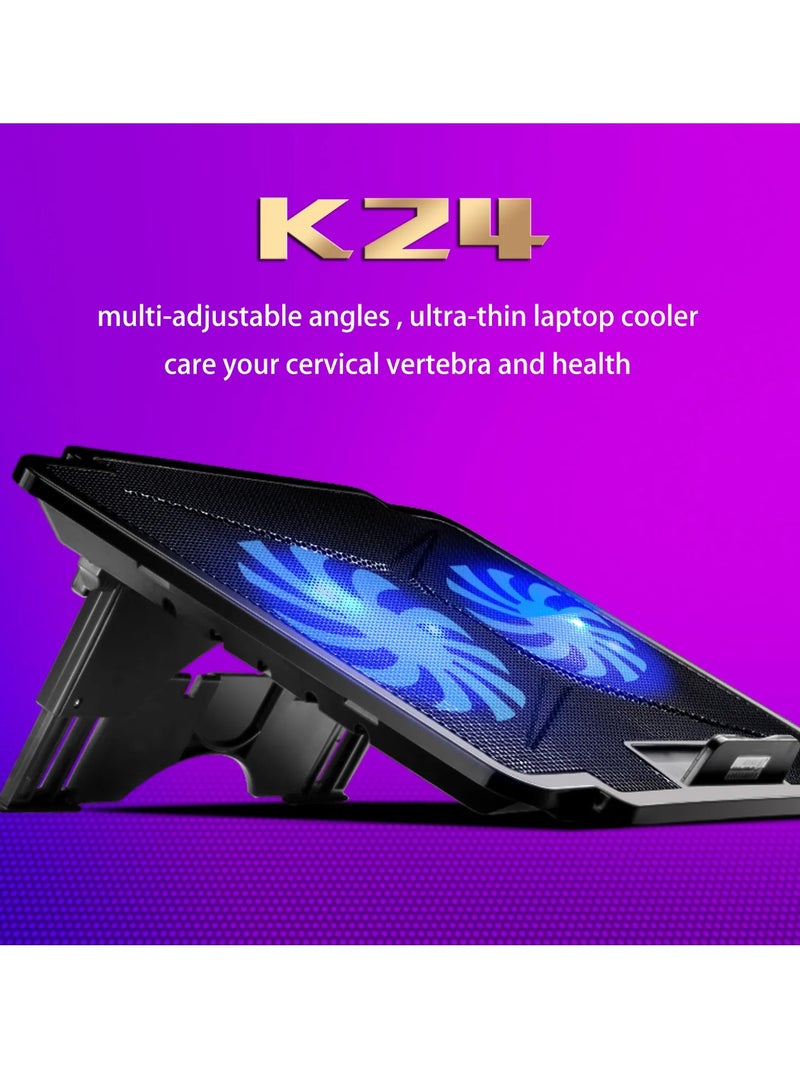 Laptop Cooling Pad Gaming Notebook Cooler with 2 Quiet Fans and Blue LED Light, Laptop Cooling Stand with LCD Controller Adjustable Height Computer Chill Mat for 10-15.6 Inch Laptops  - Image 4
