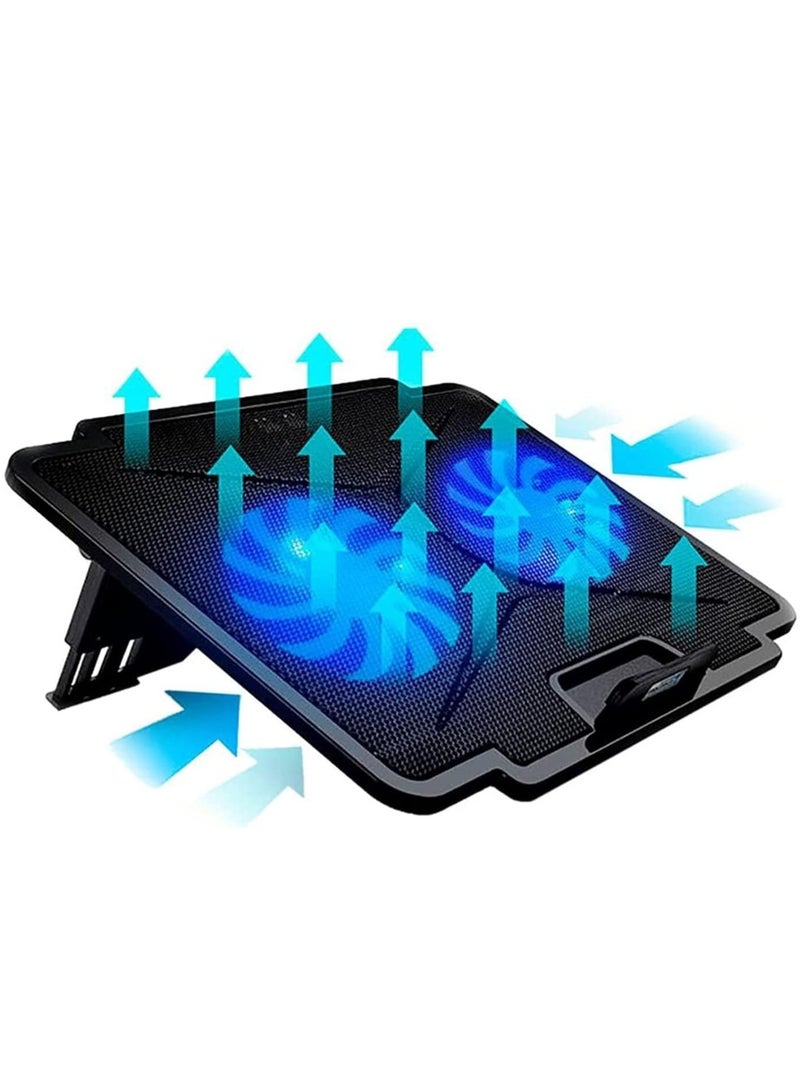 Laptop Cooling Pad Gaming Notebook Cooler with 2 Quiet Fans and Blue LED Light, Laptop Cooling Stand with LCD Controller Adjustable Height Computer Chill Mat for 10-15.6 Inch Laptops  - Image 1