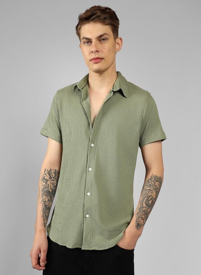 Dennis Lingo Regular Fit Green Popcorn Shirt Spread Collar - Image 3