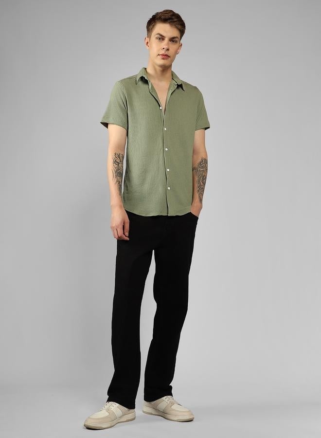 Dennis Lingo Regular Fit Green Popcorn Shirt Spread Collar - Image 2
