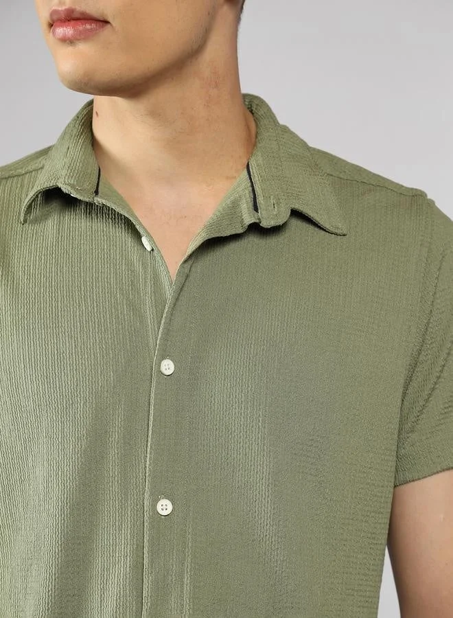 Dennis Lingo Green Regular Fit Green Popcorn Shirt Spread Collar for Men | Best Price UAE
