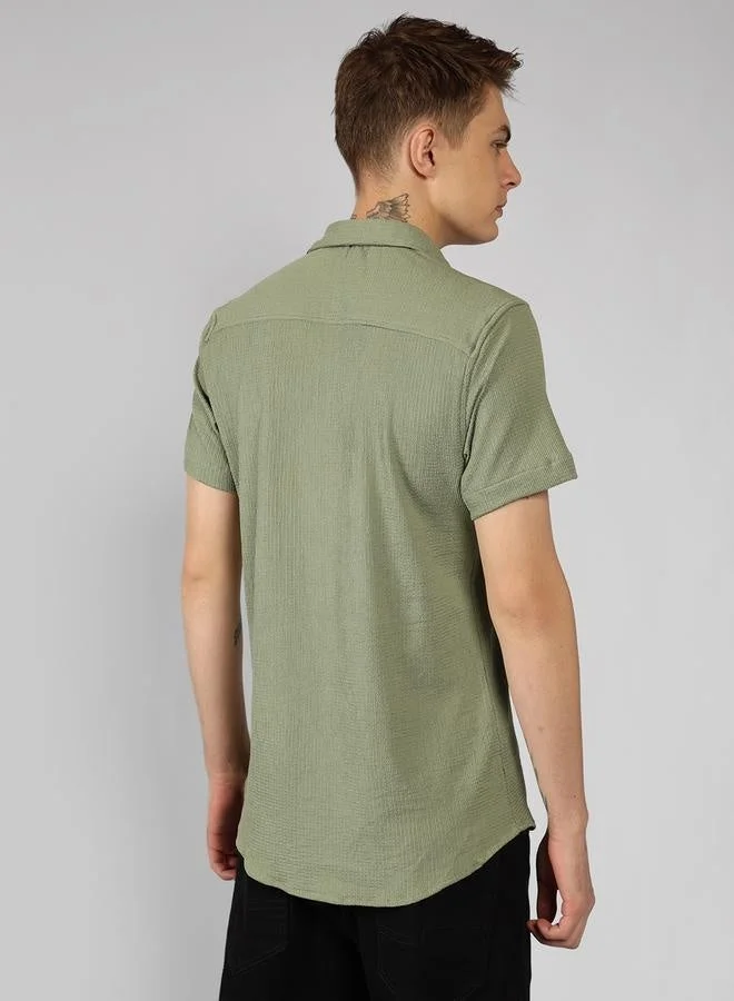 Dennis Lingo Green Regular Fit Green Popcorn Shirt Spread Collar for Men | Best Price UAE