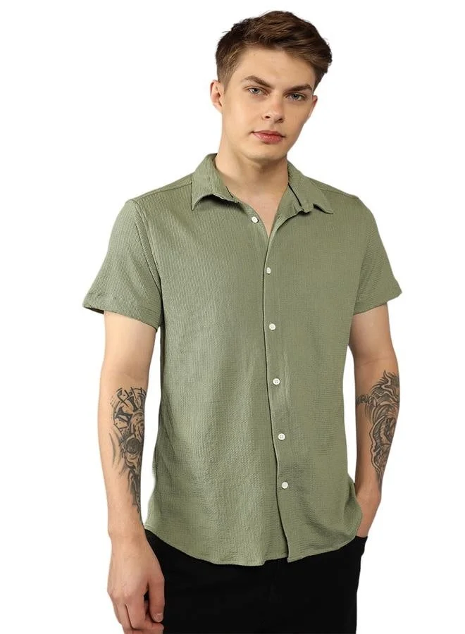 Dennis Lingo Green Regular Fit Green Popcorn Shirt Spread Collar for Men | Best Price UAE
