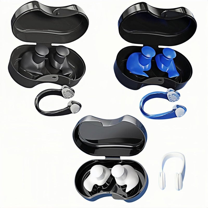 JDLYEVER Swimming Ear Plugs and Nose Clip Set, 3-Pack, Water-Proof Silicone Ear Plugs, Noise Reduction Sleep Ear Plugs, Anti-Water for Swimming, Snorkeling, and Water Sports, Comfortable & Secure Fit - Image 1