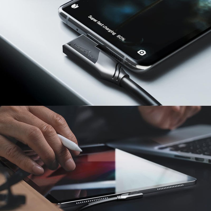 كيبل دايركت كابل كابل دايركت - كابل USB-C بزاوية متعددة الاستخدامات، USB 3.2 Gen 2x2 - 0.5 متر (ينقل البيانات/فيديو 4K بسرعة 20 جيجابت في الثانية، PD3.1 لشحن 240 واط، يعمل ككابل بيانات/شحن/شاشة، أسود) - Image 3