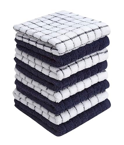 Bumble Towels Bumble Dish Towels & Dish Cloths (8 Pack) | 100% Cotton Kitchen Towels | 12" x 12" | 405 GSM | Soft, Highly Absorbent & Durable Rags for Washing Dishes | Navy - Image 1