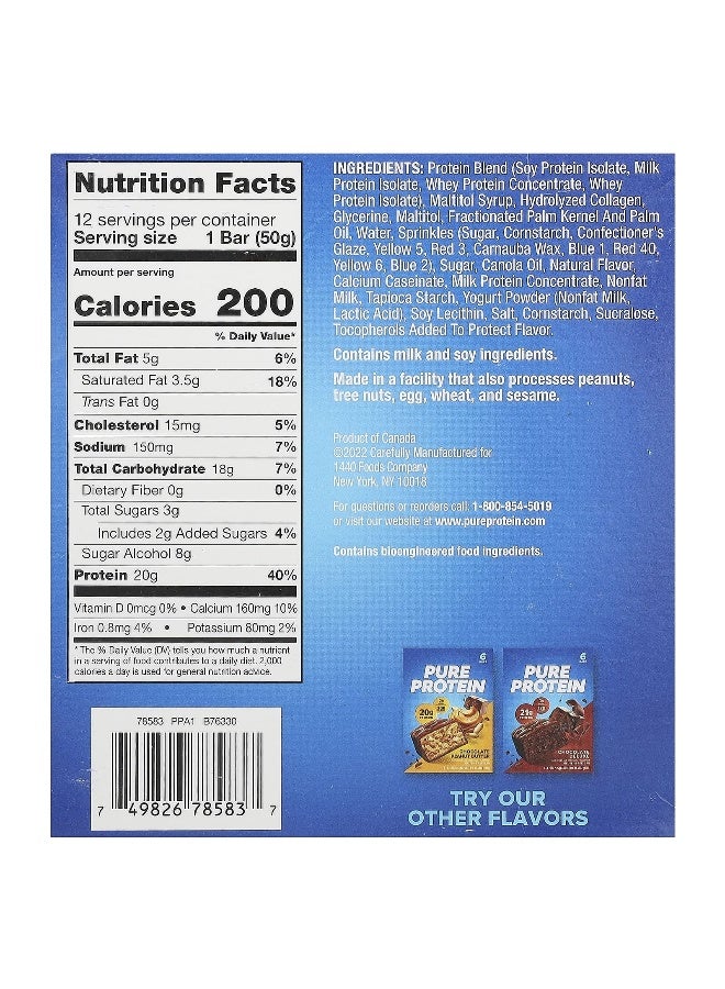 Pure Protein Pure Protein, Gluten Free Bars, Birthday Cake, 12 Bars,1.76 oz (50 g) Bars  - Image 2