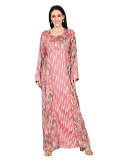 HANA & SARA ELEGANT UNIQUE PRINTED LONG SLEEVE STYLISH ARABIC KAFTAN JALABIYA DRESS  - Image 1