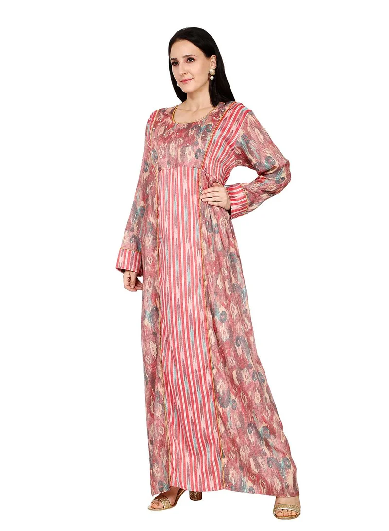 HANA & SARA ELEGANT UNIQUE PRINTED LONG SLEEVE STYLISH ARABIC  JALABIYA DRESS