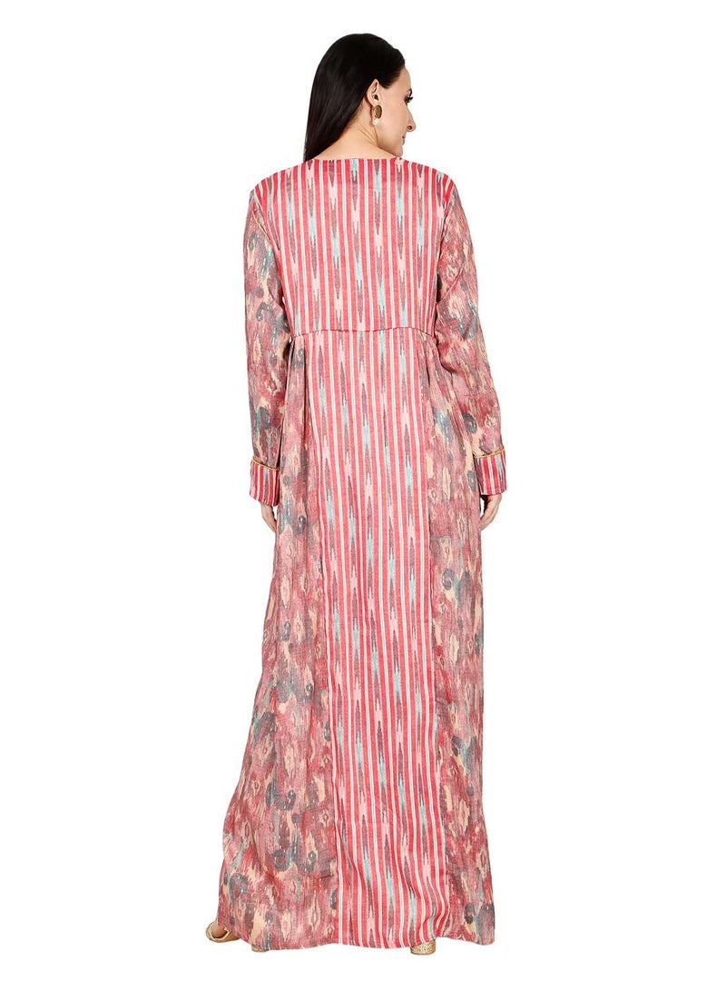 HANA & SARA ELEGANT UNIQUE PRINTED LONG SLEEVE STYLISH ARABIC KAFTAN JALABIYA DRESS - Image 2