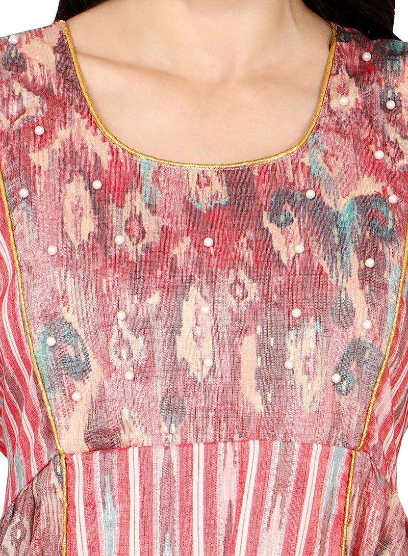 HANA & SARA ELEGANT UNIQUE PRINTED LONG SLEEVE STYLISH ARABIC KAFTAN JALABIYA DRESS - Image 3