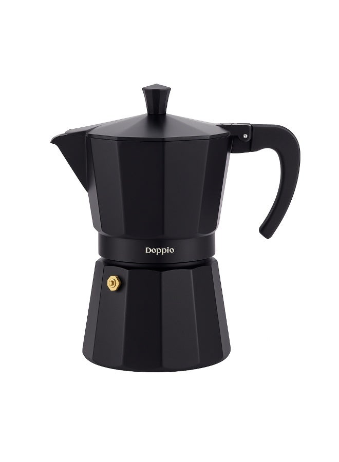 Doppio Coffee Pot – Classic Aluminum Moka Pot (6-Cup, Black)