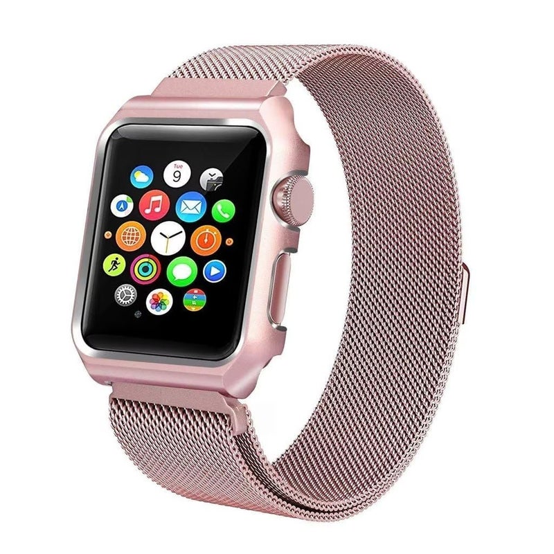 eWINNER Milanese Loop Stainless Steel Strap with Magnetic Clasp + Scratch Resistant Protective Case Compatible with Apple Watch Series 6/5/4/3/2/1 (38/40/42/44mm) – Men & Women - Image 1