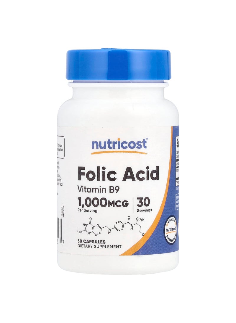 Folic Acid, 1,000 mcg, 30 Capsules