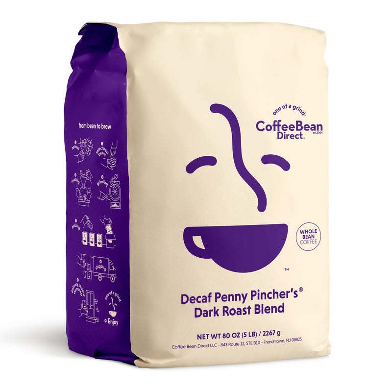 Coffee Bean Direct Decaf Penny Pinchers Dark Roast Blend Whole Bean Coffee Everyday Value Dark Roast 5 Pound Bag Pack of 1 - Image 2