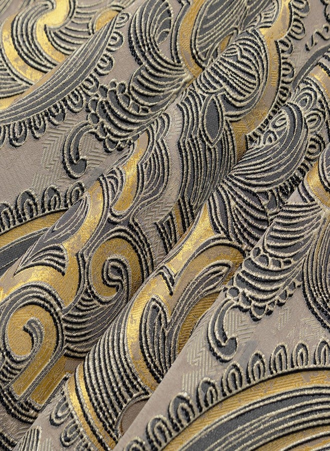 Loom and Mill European Antique Waterfall Valance for Living Room, Luxury Jacquard Damask Swag Valances with Tassels, Taupe Gold Swag Curtains for Bedroom Window Holiday Decor(W59 Inch,1 Panel) - Image 5