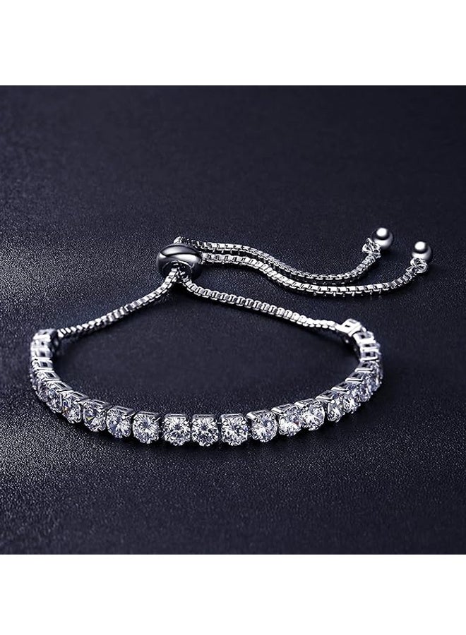 Birthstone Bracelet for Women, Silver Tennis Bracelets with Cubic Zirconia Adjustable Slider Bracelet Graduation - Image 2