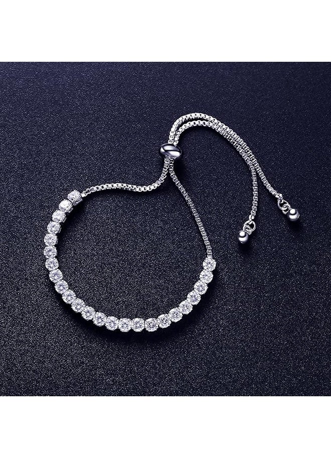 Birthstone Bracelet for Women, Silver Tennis Bracelets with Cubic Zirconia Adjustable Slider Bracelet Graduation - Image 4