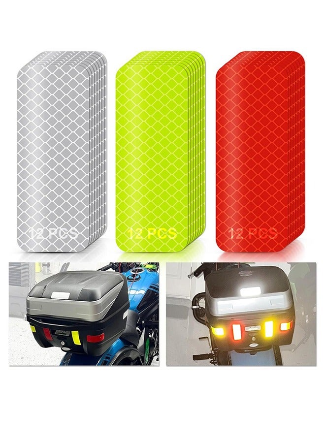 36 قطعة من ملصقات عاكسة، ملصقات عاكسة، شريط تحذيري للسلامة، مقاوم للماء، لاصق عالي القوة للرؤية الليلية للخوذات والدراجات النارية 1.18 × 3.25 بوصة (3 × 8 سم) - Image 1