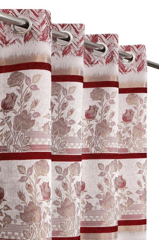 Exporthub Jute Curtains for Door 7 Feet Long Set of 2 Maroon Flowers Heavy Quality Jute Jacquard Curtains EHSPR979_74 - Image 2