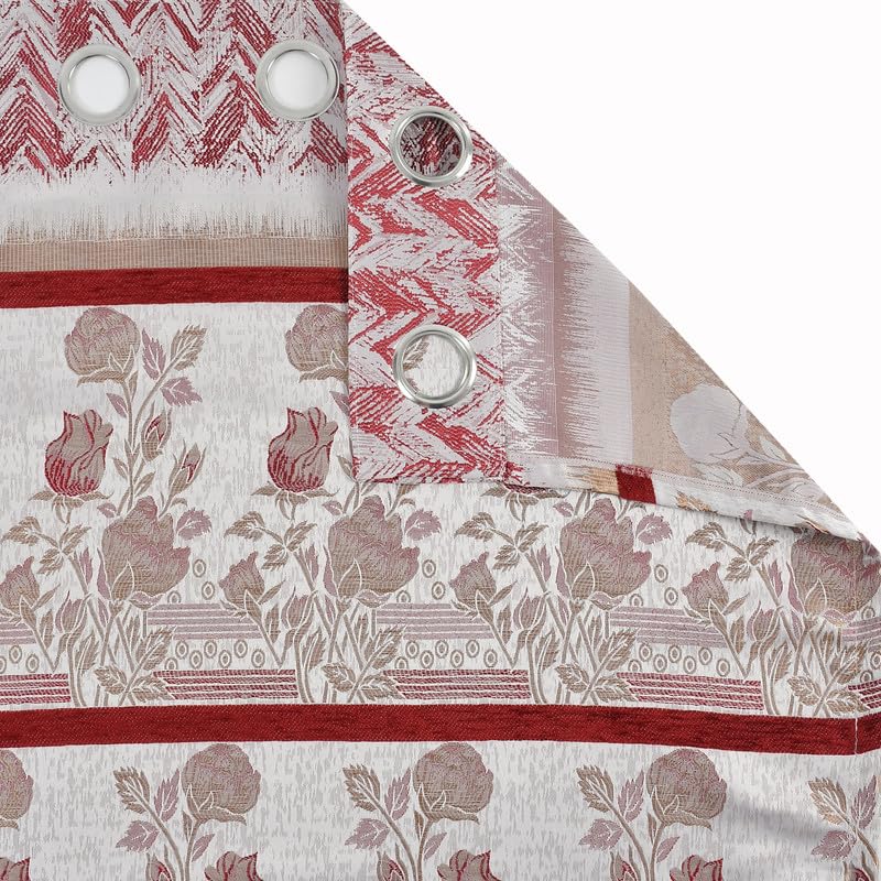 Exporthub Jute Curtains for Door 7 Feet Long Set of 2 Maroon Flowers Heavy Quality Jute Jacquard Curtains EHSPR979_74 - Image 5