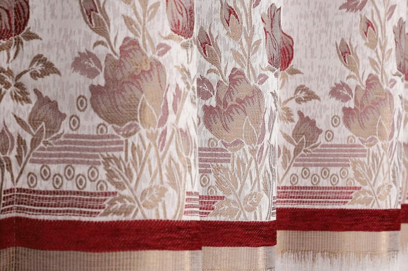 Exporthub Jute Curtains for Door 7 Feet Long Set of 2 Maroon Flowers Heavy Quality Jute Jacquard Curtains EHSPR979_74 - Image 4