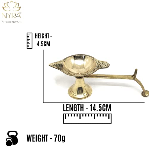 Nyra® Pure Brass/Peetal Puja Diya with Handle for Better Grip for Home Temple Pooja and Decoration, Single Traditional Aarti Diya - Image 3
