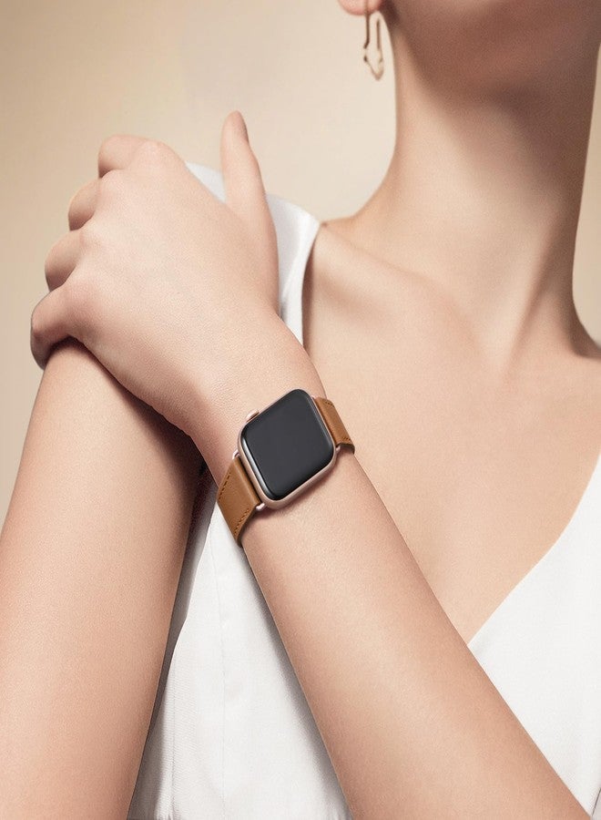 Bestig أشرطة جلدية Bestig متوافقة مع ساعة آبل 38mm 40mm 41mm 42mm (السلسلة 10 11) للنساء والرجال، حزام معصم لساعة iWatch SE3/2/1 والسلسلة 9 8 7 6 5 4 3 2 1 (بني + وردي ذهبي) - Image 5