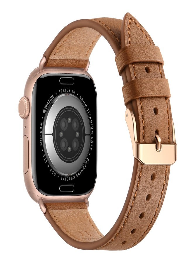 Bestig أشرطة جلدية Bestig متوافقة مع ساعة آبل 38mm 40mm 41mm 42mm (السلسلة 10 11) للنساء والرجال، حزام معصم لساعة iWatch SE3/2/1 والسلسلة 9 8 7 6 5 4 3 2 1 (بني + وردي ذهبي) - Image 1