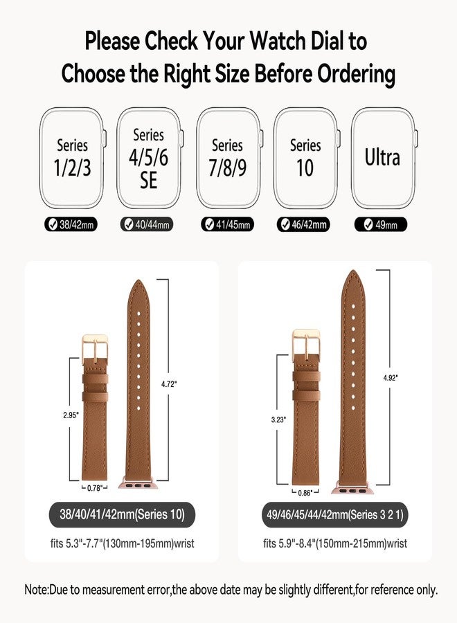 Bestig أشرطة جلدية Bestig متوافقة مع ساعة آبل 38mm 40mm 41mm 42mm (السلسلة 10 11) للنساء والرجال، حزام معصم لساعة iWatch SE3/2/1 والسلسلة 9 8 7 6 5 4 3 2 1 (بني + وردي ذهبي) - Image 2