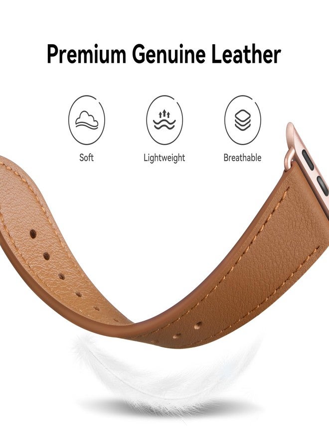 Bestig أشرطة جلدية Bestig متوافقة مع ساعة آبل 38mm 40mm 41mm 42mm (السلسلة 10 11) للنساء والرجال، حزام معصم لساعة iWatch SE3/2/1 والسلسلة 9 8 7 6 5 4 3 2 1 (بني + وردي ذهبي) - Image 3