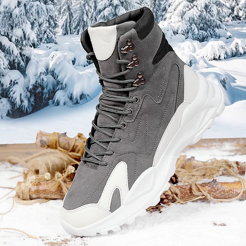 Mens Autumn Winter High-Top Casual Martin Boots B031 Gray (fleece-lined)