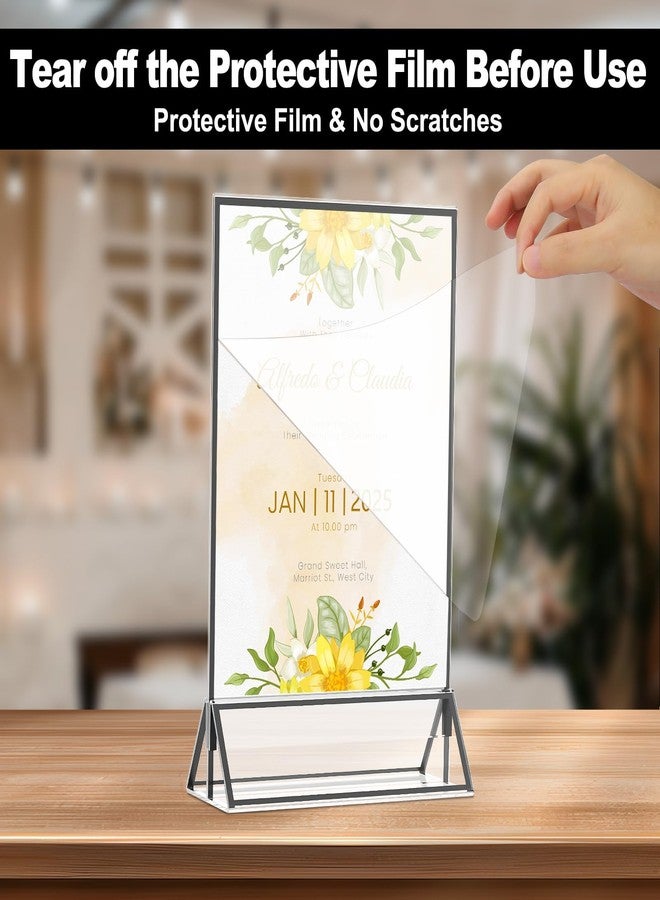 EHWINE 12 Pack Acrylic Sign Holder 4 x 6, Double Sided Black Picture Frame Stand up Table Top Sign Holders, Clear Display Stand Menu Flyer Holder for Wedding Party - Image 2
