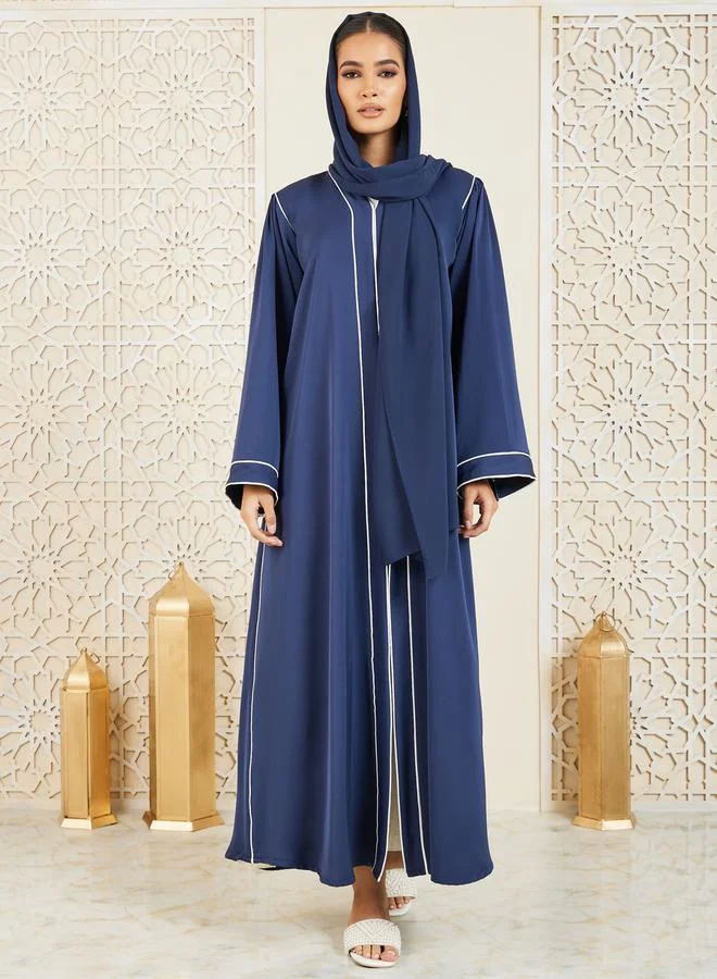 Modiste Contrast Piped Detail Button Closure Abaya by Styli